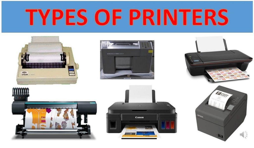 Types of Printers Laser printer inkjet printer thermal printer dot-matrix printer led printer